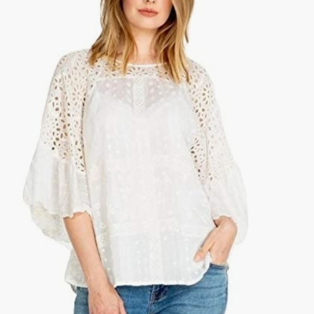 Johnny Was Natural Plaid Ruffle Blouse